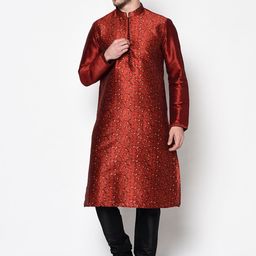 DEYANN Men Maroon & Black Self Design Kurta with Pyjamas-41
