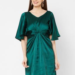MISH Women Green Solid Fit and Flare Dress-image-75