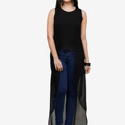 V&M Women Black Solid High-Low Maxi Top-image-99