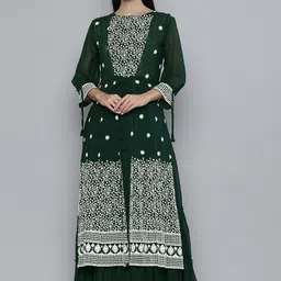 Kvsfab Women Green & White Georgette Kurta-picture-18