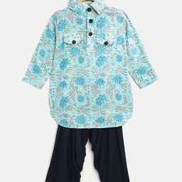 Cute Couture Boys Blue & Grey Ethnic Print Pathani Kurta with Patiala-image-6