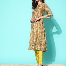 Varanga Printed Panelled Kurta with Trousers & With Dupatta image 1
