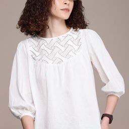 The Roadster Life Co. Pure Cotton Puff Sleeves Lace Detail Gathered Top-21