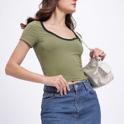 glitchez Coquette Contrasts Scoop Neck Crop Fitted Top-image-62