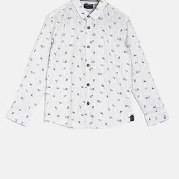 SCULLERS Boys White & Black Regular Fit Printed Casual Shirt-picture-5