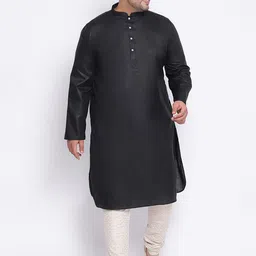 KISAH PLUS Men Black Solid Straight Kurta-image-34
