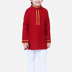 BownBee Boys Red & White Solid Kurta with Pyjamas-26