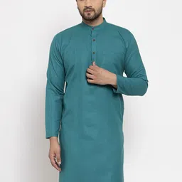 Jompers Men Green Solid Straight Kurta-image-84