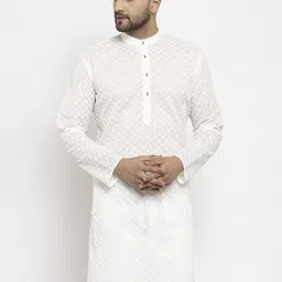 Jompers Men Cream-Coloured Woven Design Straight Kurta-25