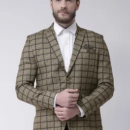 Hangup Men Beige & Black Checked Single-Breasted Casual Blazer-image-3