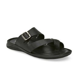 Hitz Men Black Solid Leather Comfort Sandals-picture-34