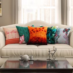 SEJ by Nisha Gupta Multicoloured 16" x 16" Set of 5 Square Printed Cushion Covers-16