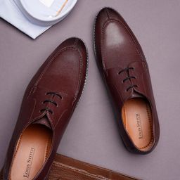 Men Rosewood Leatherette Derby Formal Shoes-image-85