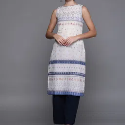 Biba Women White & Blue Printed Straight Kurta-picture-33