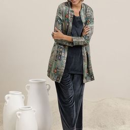 Libas Round Neck Sleeveless Top With Palazzo & Printed Jacket-picture-10