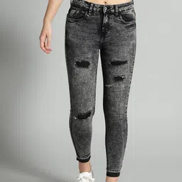 Roadster Fast and Furious Women Charcoal Grey Acid Wash Cropped Stretchable Jeans-29