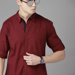 The Roadster Lifestyle Co. Men Maroon Pure Cotton Solid Sustainable Casual Shirt-image-64