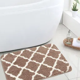 Saral Home Brown & White Ogee Design Anti-Skid Bath Rug-image-43