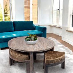 IkiriyaGrey Round Shaped Sheesham Wooden Contemporary Coffee Table-image-54