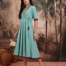 Sangria Notched Lapel Wrap-Style Ethnic Dress-image-22
