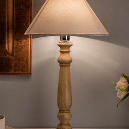 Homesake Beige Solid Handcrafted Bedside Standard Table Lamp with Shade-13
