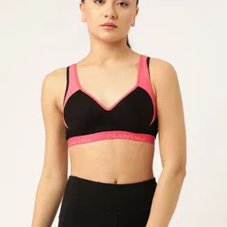 Lady Lyka Black & Pink Colourblocked Workout Bra - Lightly Padded-picture-20