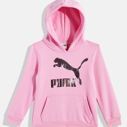 Puma Girls Pink Printed Hooded Classics Logo Sweatshirt-image-92