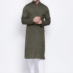 NAMASKAR Men Green Cotton Printed Straight Kurta-image-67