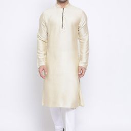 NAMASKAR Men Cream-Coloured Jacquard Self Design Straight Kurta-picture-10