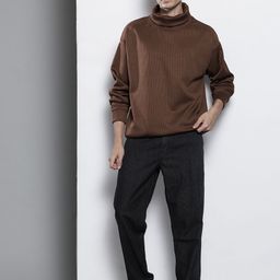 The Indian Garage Co Self Striped Turtle Neck Relaxed Fit Sweatshirt-86