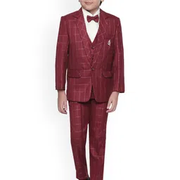 Jeetethnics Boys Maroon Checked Suit-image-29