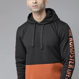 Roadster Men Black & Brown Colourblocked Hooded Sweatshirt-picture-2
