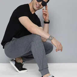 HERE&NOW Men Charcoal Grey Solid Knitted Joggers-image-99