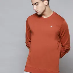 Alcis Men Rust Orange Solid Round Neck Sweatshirt-image-7