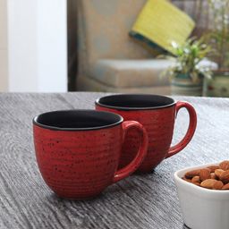 MIAH Decor Set of 2 Red & Black Studio Pottery Ceramic Glazed Coffee Mugs-2