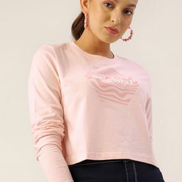 DressBerry Pink Typography Printed Crop Top-image-32