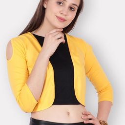 SCORPIUS Women Yellow Solid Open Front Shrug-31