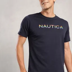 Nautica Pride Collection Brand Logo Printed Pure Cotton T-shirt-image-38
