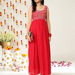 Varanga Women Floral Yoke Design Georgette Kurta-image-33