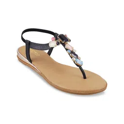 Metro Women Black Solid Synthetic T-Strap Flats-71