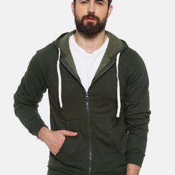 Campus Sutra Men Olive Green Solid Hooded Sweatshirt-image-63