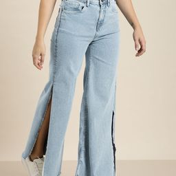 HERE&NOW Women Wide Leg With Slits Heavy Fade Stretchable Mid-Rise Jeans-image-48