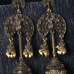 ANIKAS CREATION Gold Plated & Purple Enamelled Peacock Shaped Jhumkas-image-84