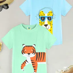 ZIP ZAP ZOOP Boys Pack Of 2 Printed Round Neck Pure Cotton T-shirt-11