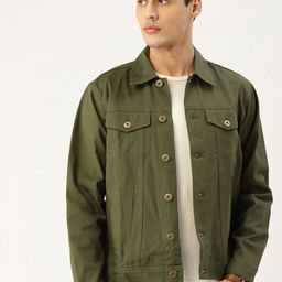 Style Quotient Men Olive Green Solid Denim Jacket-image-19