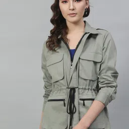 STREET 9 Women Green Striped Lightweight Sporty Jacket-image-34
