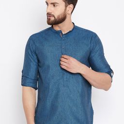 even Men Blue Woven Design Straight Kurta-image-61