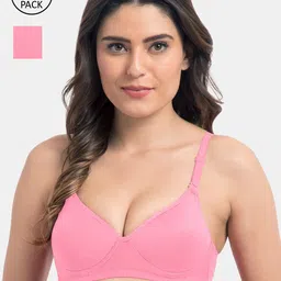 KOMLI Pack of 2 Pink Solid Non-Wired Lightly Padded Everyday Bras K-95413-2PC-BPK-28B-picture-9