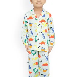 Knitting Doodles Unisex Kids White & Blue Printed Night suit-picture-3