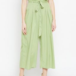 Bitterlime Women Green Relaxed Loose Fit Solid Parallel Trousers-image-10